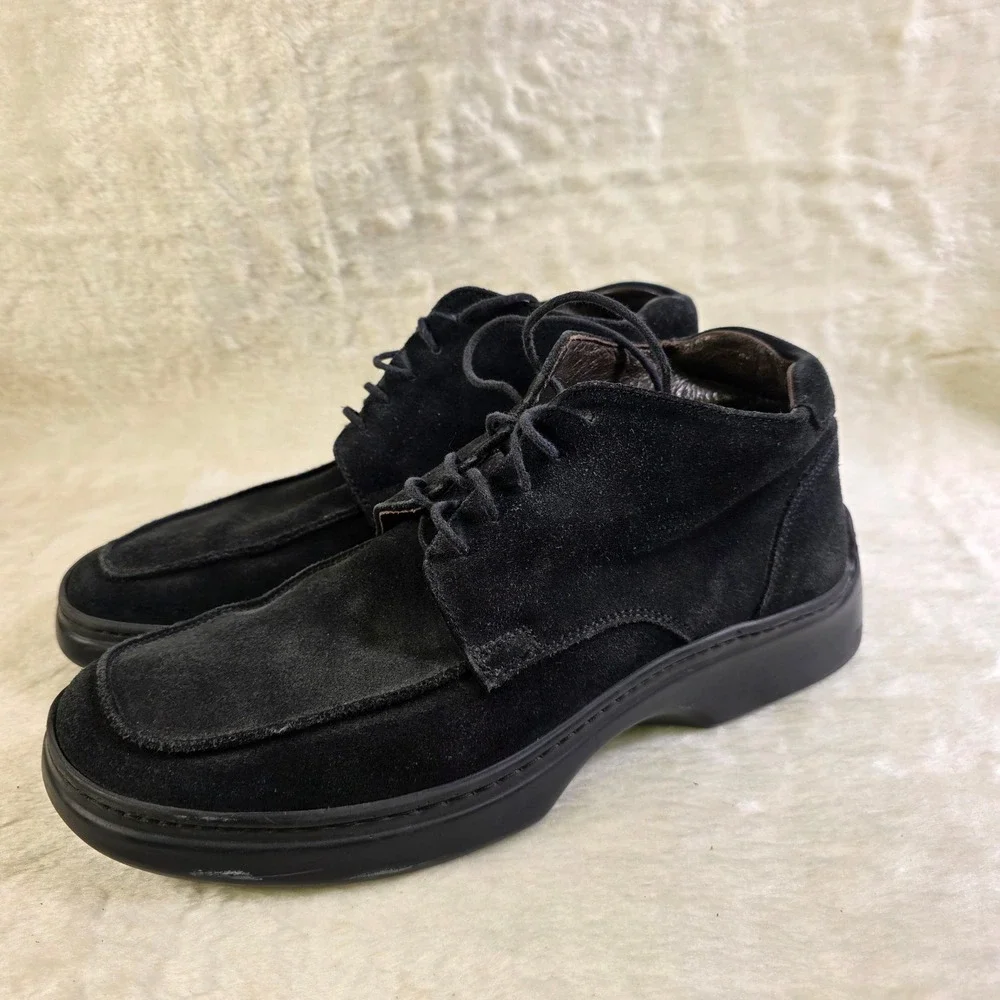 VTG Kenneth Cole New York Chukka Boots Black Suede Italian Leather Lined Mens 10